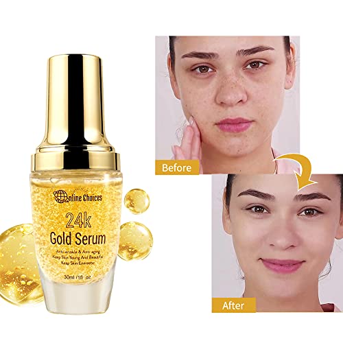 24K Gold Antii-Iments/Anti-Wrinkles Serum para rosto, peito, pescoço com ácido hialurônico