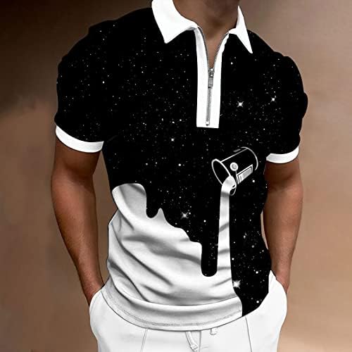 2023 New Mens Spring e Summer Fashion Casual Pintura a óleo impressão de lapela Half zipper Digital 3D Printing