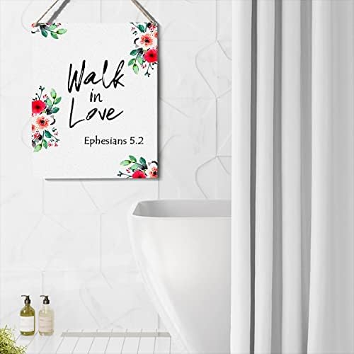 Decoração do sinal do verso da Bíblia Walk In Love Christian Wooden Sign Plate Wall Posters Artwork 10 ”x8” Perfect Home Office Decoration