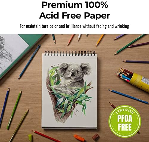 Sketcheria 5.5x8.5 ”Livro de esboço pesado Livro de ácido livre - 2 pacote, 100 folhas de esboço, papel de desenho em espiral para artistas, crianças, livro de desenho para marcador, lápis colorido, carvão, pastel