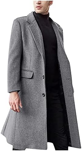 Jaquetas de inverno para homens Slim Fit Fit Long Single Basted Thermal Wool Trench Coat Casacos e jaquetas elegantes