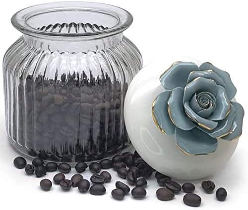 Jarros de vidro decorativos com tampas para banheiro e lavanderia, flor de porcelana rosa de porcelana rosa flor, recipientes