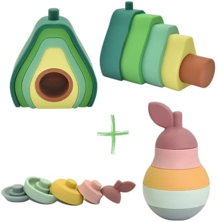 Brushinbella Stacker de abacate 6pc Montessori brinquedos da primeira infância Bloco de construção de quebra