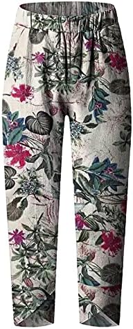 Honprad Professor Calça para mulheres Office da moda Mulheres calças de pernas largas linho linho solto algodão elástico cintura elástica