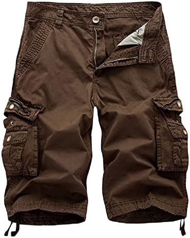 Shorts de bolsos multi -shorts de sarja de algodão masculino