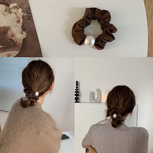 JSENG 6 PCS Scruncies de cabelo Pearl Scrunchies Cabelo para cabelos para garotas de rabo de cavalo longas e grossas elegantes, incluindo 3 estilos de acessórios de cabelo