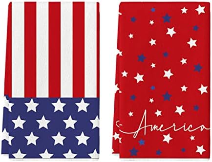 Modo Artóide Stripes Stars America 4 de julho Toalhas de cozinha de prato, 18x26 polegadas Memorial Patriótico Decoração