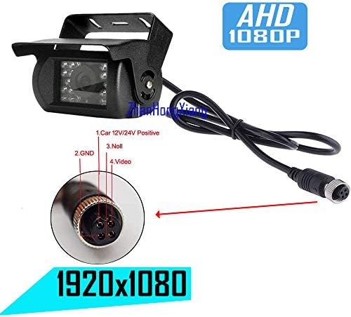 Câmera de backup de veículos 1080p ZhanHongxiang AHD 1080p, 4 pinos 18 LED IR Visão noturna Câmera de espelho de vista traseira reversa de carro à prova d'água para RV Semi Caminhão