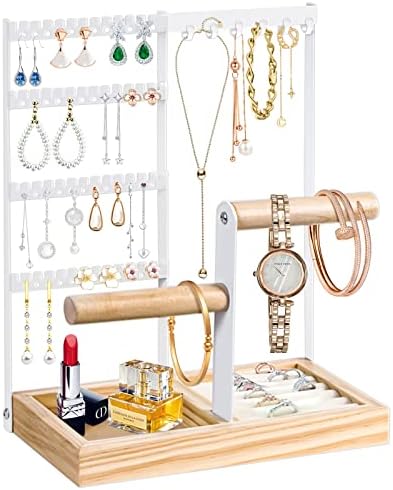 Praço do organizador de jóias YKLSLH, rack de torre de jóias de 6 camadas com bandeja de brinco 48 buracos, 6 ganchos