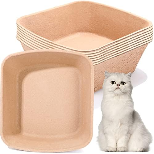 8 peças Caixas de areia descartáveis ​​para gatos Caixa de areia de viagem, bandeja de areia de ninhada descartável de papel
