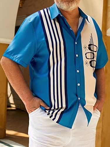 Camisa de boliche vintage de hardaddy masculino botão de manga curta para baixo para a praia de verão havaiano camisetas casuais