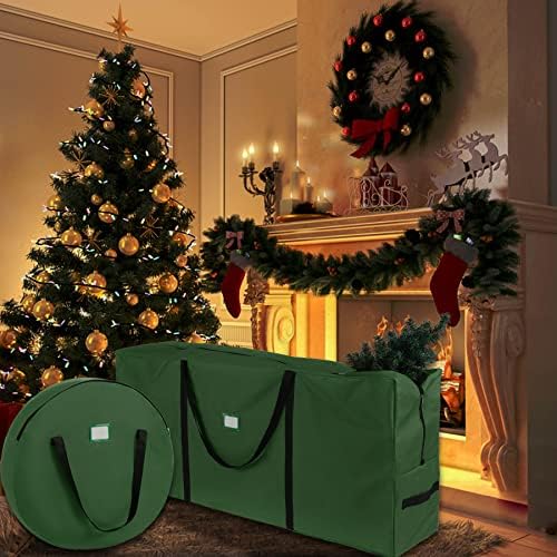 Bolsa de armazenamento de grinaldas de árvore de Natal, 2 bolsas de contêiner de embalagem se encaixa em até 9 pés grandes de Natal artificial e grinaldas de guirlanda de 30 , 600d Handels Duráveis ​​Oxford à prova d'água e zíper e slot para cartas elegantes