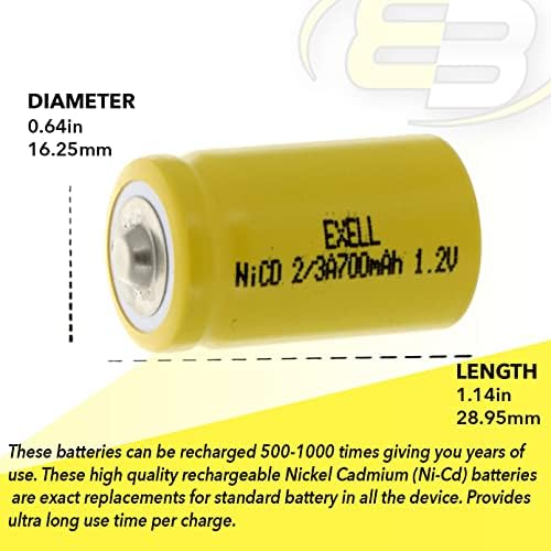 20x 2/3A Tamanho 1.2V 700mAh Botão NICD Bateria recarregável para iluminação de emergência, detectores de fumaça/monóxido de carbono,