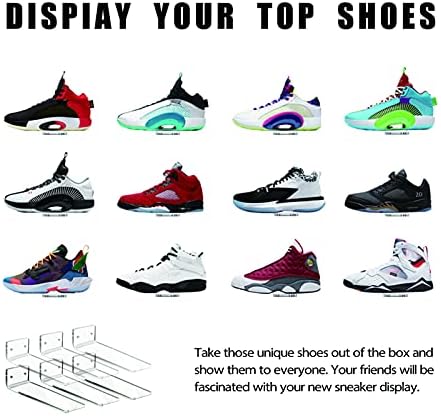 Prateleiras de exibição de sapatos flutuantes Siprde para montagem de parede conjunto de 6 - prateleiras flutuantes de acrílico transparente para coleta de tênis ou caixa de sapatos de exibição