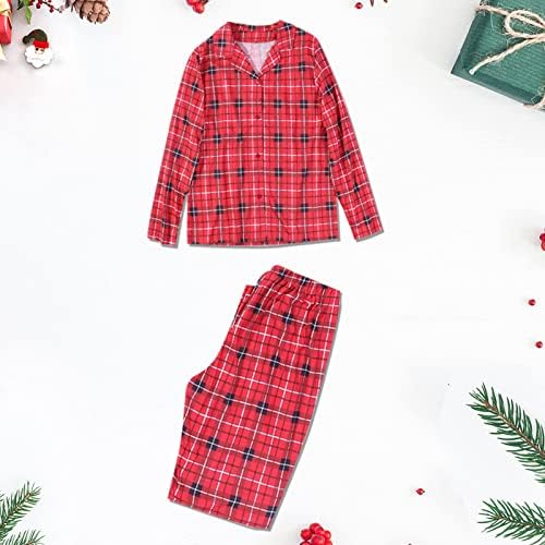 Holiday Christmas Paijamas Família Matching PJS Conjunto de botão de botão xadrez de Natal e calça longa para casais