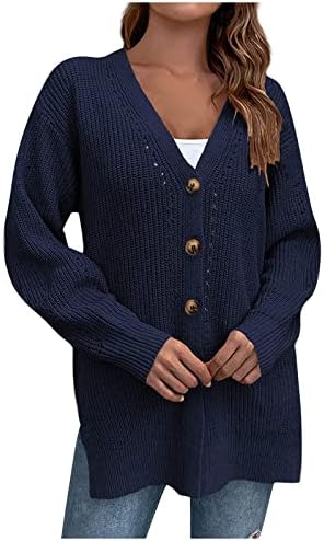 Casacos da faculdade de decote em V para mulheres tricotar botão para fora de moda de manga completa moderna inverno sólido