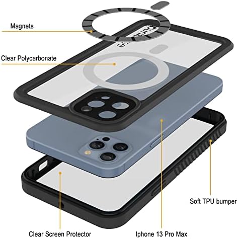 Punkcase para iPhone 13 Pro Max Waterperspert Case [Extreme Mag Series] [Slim Fit] [IP68 Certified] [Shopfrofproof] Tampa de armadura com protetor de tela construído para iPhone 13 Pro Max