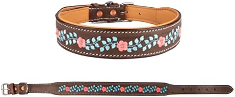 Pequeno 13 ''- 17 '' Collar de cachorro floral bordado de couro acolchoado 60BT01