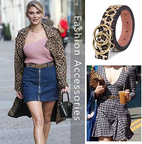 XZQTive 3 Pacote de cinto de anel duplo para mulheres, cintos de jeans de couro falso com fivela de círculo dourado