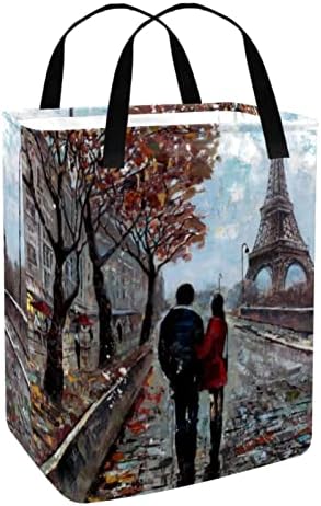 Paris Eiffel Tower em O outono Pintura a óleo estampa cesto de lavanderia dobrável, cestas de lavanderia à prova d'água de 60L