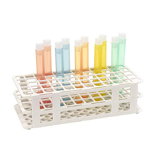 ULAB Scientific White Tube Rack e Plástico Teste de tubos, inclua 1pc de rack de tubo branco e 60pcs de tubos de teste de partido plástico, 16x125mm, cores variadas, UTR1016
