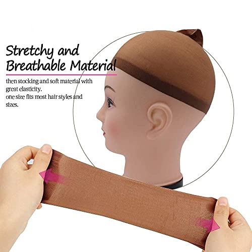 6 Pacote Brown Caps Caps de pele Cores de tom elástico Caps de peruca de extremidade para mulheres