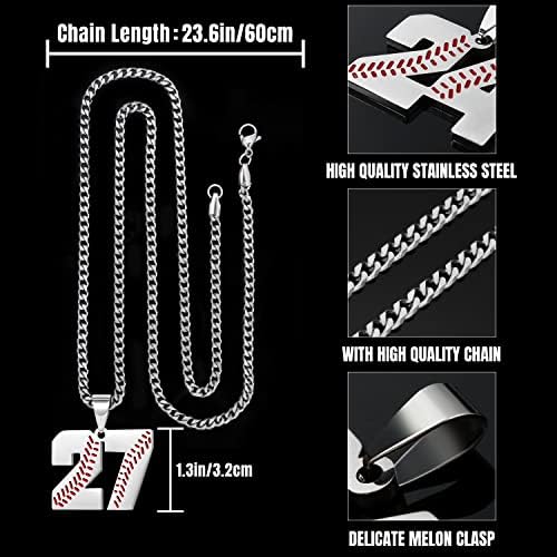 Colares de beisebol de btysun para meninos camisa de beisebol número 0-99 Charms pendente colar de aço inoxidável para homens presentes