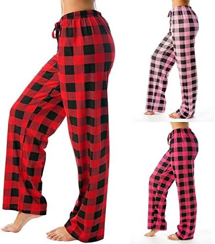 Calça Firero para mulheres, Padrão de verificação feminina PAJAMA HIGH PIJAMA PAJAMA PLAIDA PLAIDA PLAID PLAID LONGE