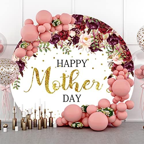 Renaiss 7.2x7.2ft Feliz dia da mãe redonda capa de cenário vermelha rosa rosa dia da mãe do dia das mães Antecedentes Rosa Flores