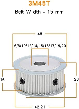 Axwerb Professional 2pcs 3m-45t Polias de correia de tempo, furo 6/8/10/201/11/15/16/17/19mm rodas de liga leve para largura 10/15m