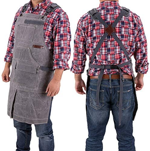 Avental de trabalho Riveco para homens com bolsos para ferramentas, almofada de couro de lona encerada para roupas de segurança de madeira