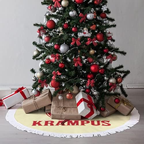 Merry Krampus Christmas Tree Mat Skirt Tree Base Tampa com borlas para festa de férias Decoração de Natal 48 x48
