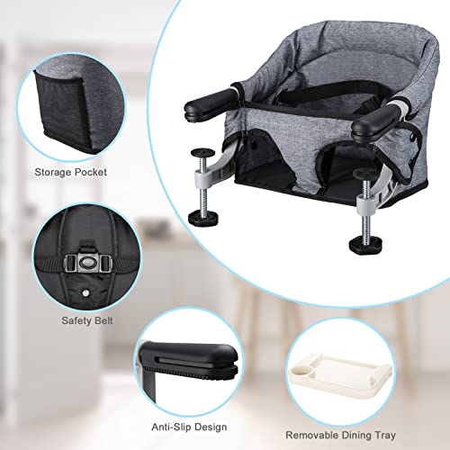 Coloque na cadeira com bandeja de jantar removível, cadeira de mesa de bebê com bolsa de armazenamento, assento portátil de alimentação de bebê portátil para casa e viagens