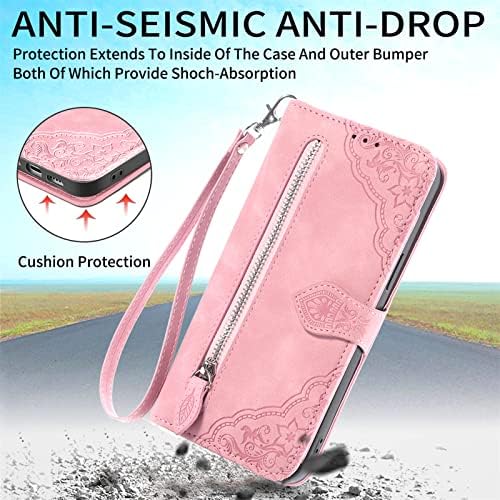 Hee Hee Smile Caso de luxo Zipper Casca de couro com zíper da carteira de zíper para Motorola Moto G Power 2022 Capa de telefone pulseira rosa
