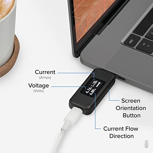Testador de medidor de energia USB C pluctle para monitorar conexões USB -C - Multímetro digital para cabos USB -C, laptops, telefones,