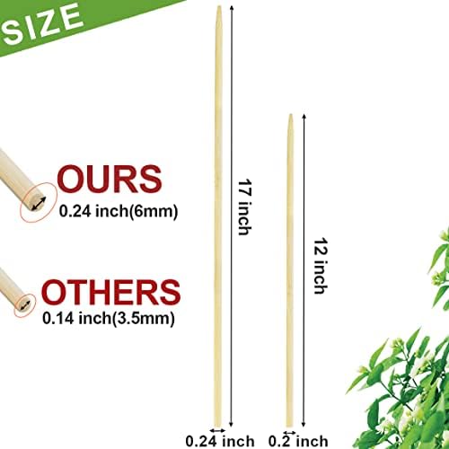 17 +12 bastões naturais de bambu, estacas de plantas de madeira de jardim, estacas florais/orquídeas/tomate estacas de madeira