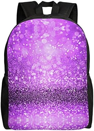 Ewmar Sparkling Purple Glitter Facil Full Pressed Backpack Backpack Back Computador Backpack da Universidade à prova d'água