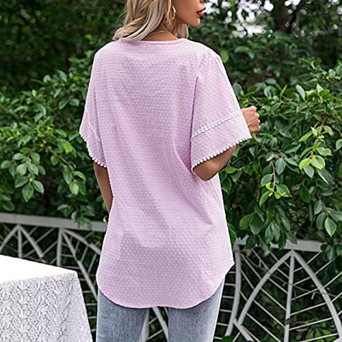 Wenini Womens Tops Camisas de verão - Manga de manga feminina Pescoço de tshirts soltos Tops de blusas de ponto para mulheres casuais