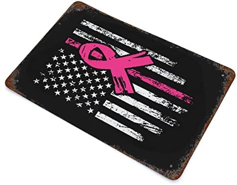 Sinal de parede câncer de mama linhas rosa finas bandeira americana fitas rosa sinal de alumínio 12 x16 fitas de mama