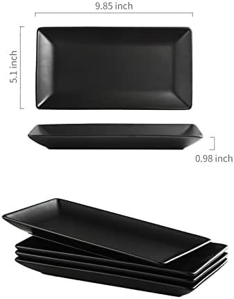 Gomakren Black Serving Platter Conjunto de 4 placas de porcelana Placas de servir retangular pratos e travessa que serve bandejas