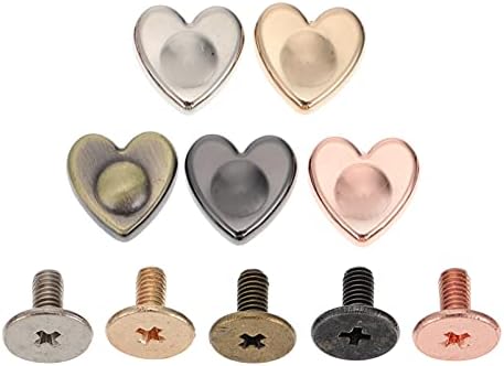 Excetiath Leather Diy Stud 20pcs Botões rebitadores do formato de parafuso de parafuso do coração Rivetes rebites Decorativa