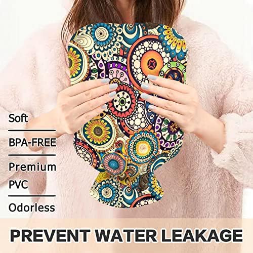 OARENCOL Vintage Boho Mandala Flor Hot Water Bottle Bolka Dot Saco de água quente com cobertura para compressão quente e fria 1 litro