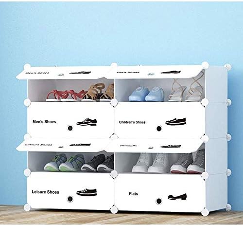 WSZJJ Modular Plástico Rack de Rack de pé com portas, 12 cubos Organizador de armazenamento DIY Sapatos portáteis armário