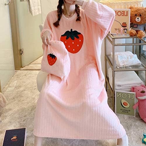 ZSQAW 2020 Winter coreano grosso de flanela quente de manga comprida camisola solta para mulheres coral Velvet Sleepwear vestido noturno de vestido noturno