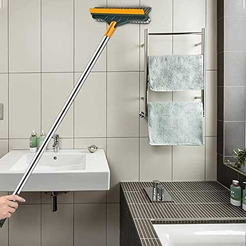 Brush de limpeza de 3 em 1 piso, escova de lavagem com alça longa, escova de piso com rodo de 120 ° Triangular rotativo de cabeça para limpeza de ladrilhos de parede, piscina, fenda