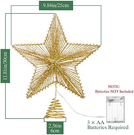 Topper de árvore de Natal de Shinowa, capota de estrela de Natal de 11,8 polegadas com 20 led de miçangas, toppers de