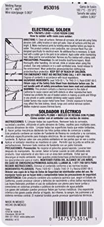 Oatey 53015 Solda de fio do núcleo ácido, 0,25 lb cardado, sólido, cinza, 1/4 lb