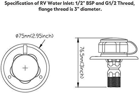 Entrada de água RV - entrada de água da cidade com conexão com válvula de retenção 1/2 BSP e G1/2 Thread 丨 Camper/trailer/marinho