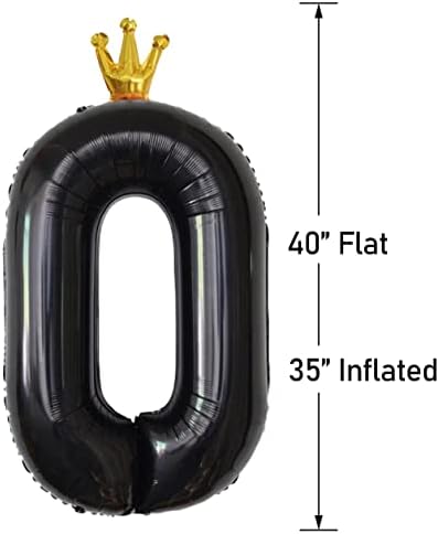 Número 0 Balão - Grande, 40 polegadas | Helium Foil Mylar Balões digitais | Balões de aniversário para meninas, 10 20 30 40 50 60 Números decorações de aniversário de balão, preto