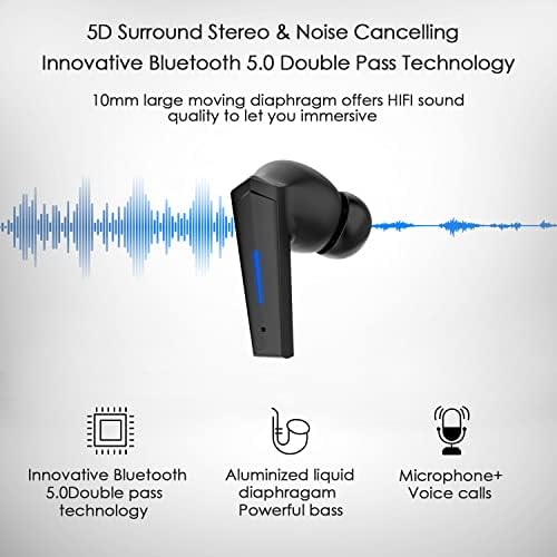 Fones de ouvido sem fio de oonol, yi-shaney bluetooth 5.0 bass som fones de ouvido com controle de toque, fone de ouvido à prova
